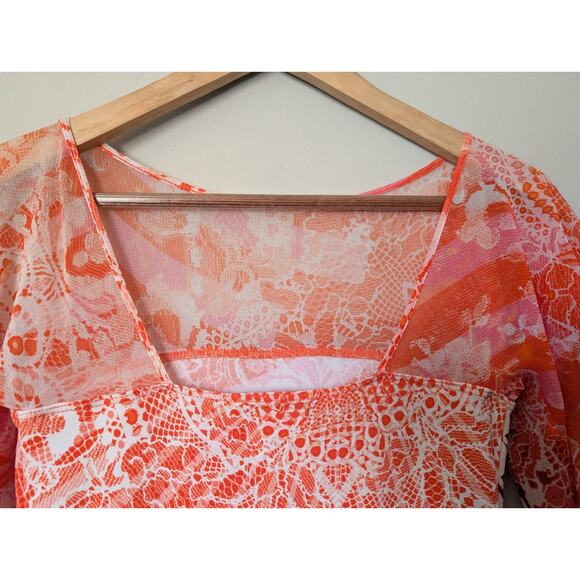 FUZZI Jean Paul Mixed Print Flutter Sleeve Mesh Dress XS - Picture 10 of 12